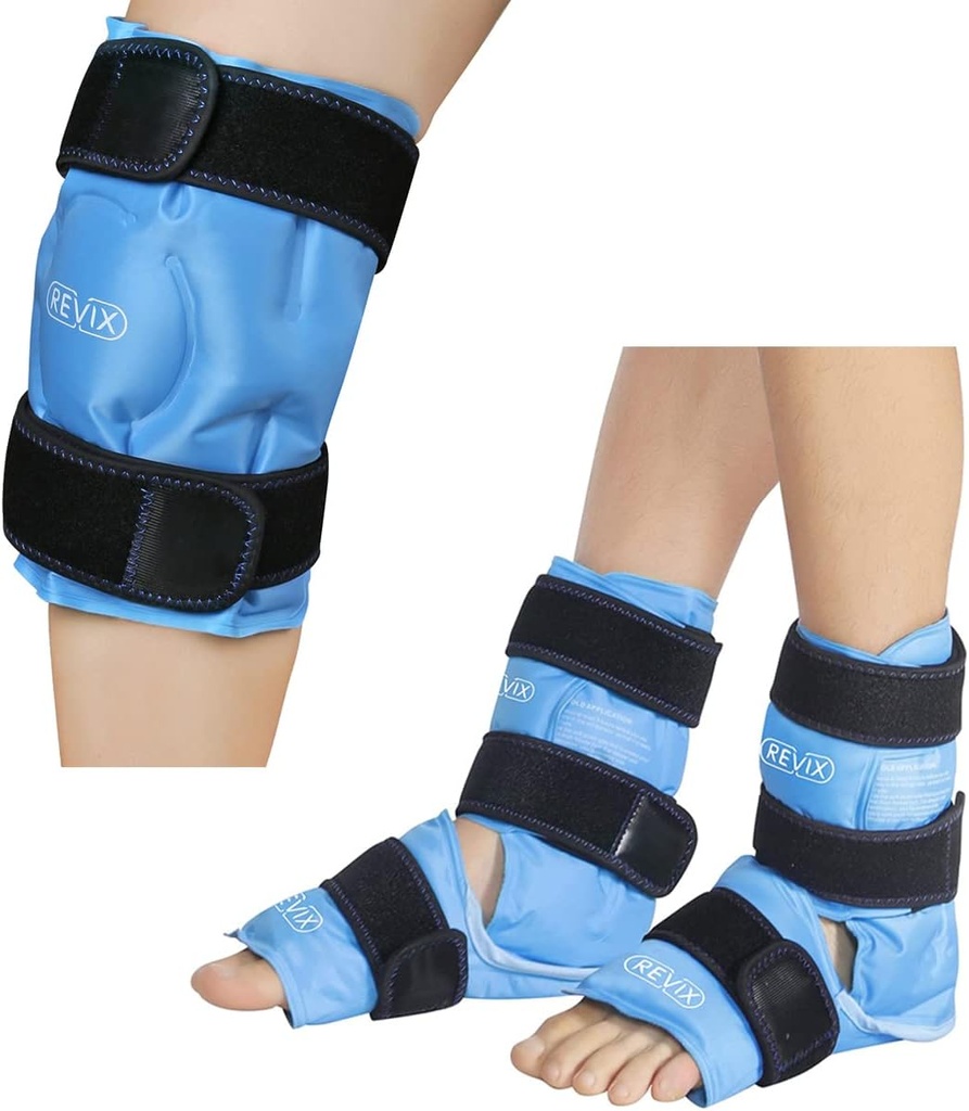 REVIX Ice Pack for Knee Pain Relief, Reusable Gel Ice Wrap para feridas de xeonllo e paquetes de xeo de nocello para lesións Reusable Gel Ice Pack para Ankle