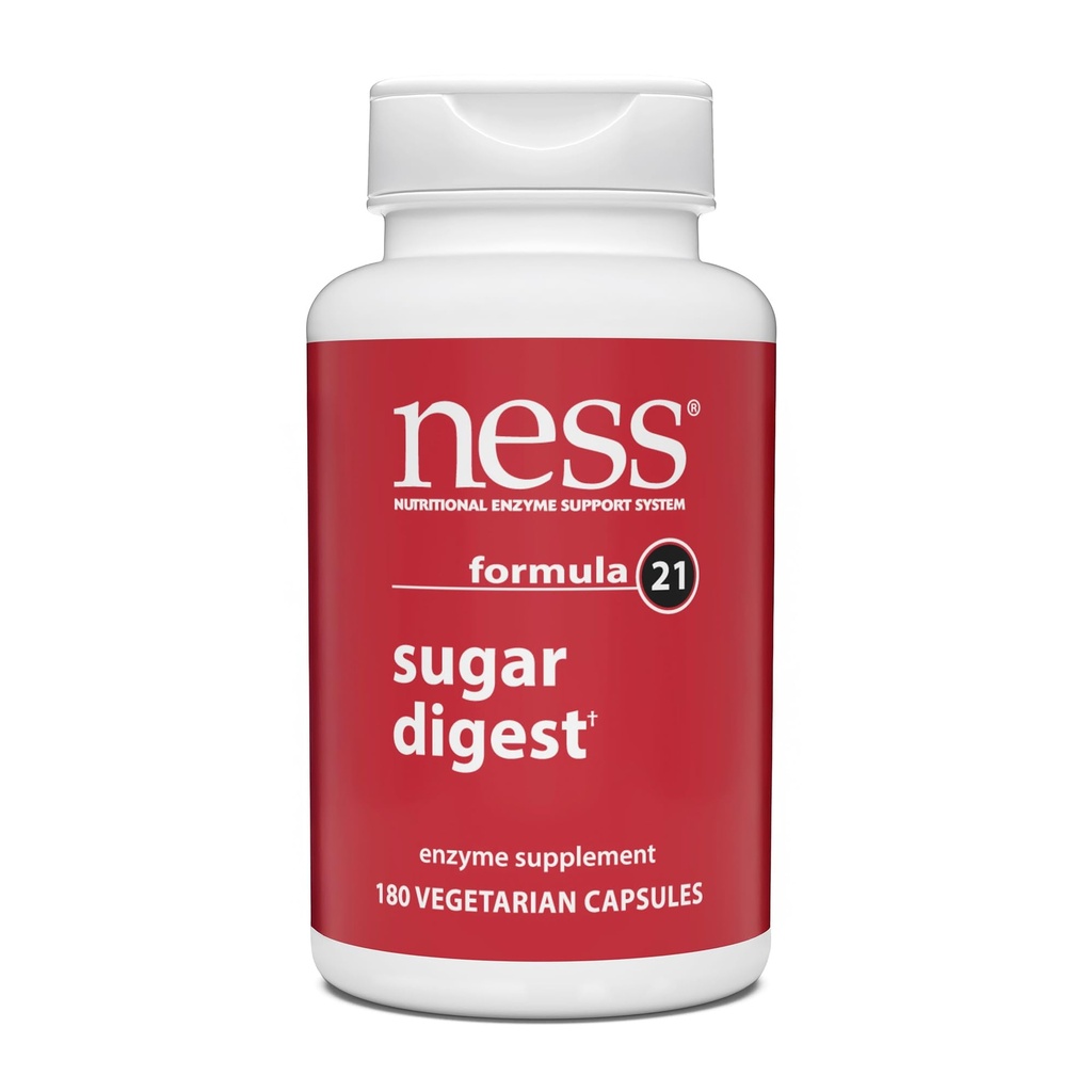Ness® Sugar Digest | Multi-Enzyme Digestive Supplement | Supports Sugar & Carbohydrate Digestion | Amylase, Lactase & Invertase Enzyme Blend | 180 Vegetarian Capsules