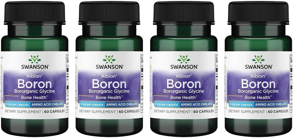 Swanson Boron, Albion - Boroganic Glycine Supplement Supporting Ortak Sağlık ve Kemik Sağlığı - Yüksek Aborpsiyon Formula Genel Dengeyi Destekleyebilir - (60 Capsules, 6 mg Her) (4 Pack)