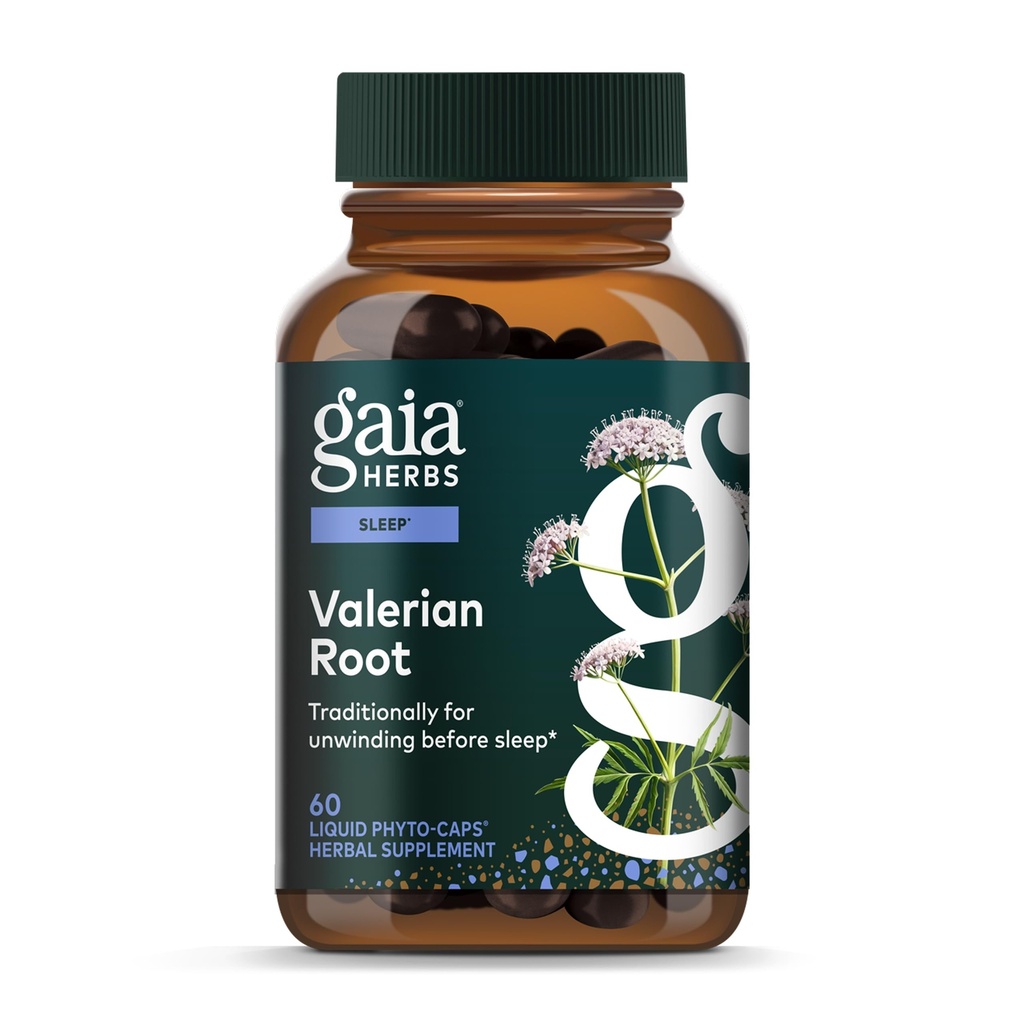 Gaia Herbs Valerian Root - Support for Calm & Relaxation to Prepare for Sleep* - with Valerian Root Extract - 60 Vegan Liquid Phyto-Caps (30 Servings)
