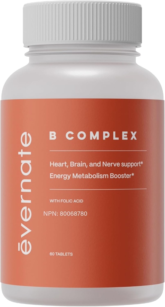 B Complex | Omfattande formel för vitamin B-förmåner | Vitaminer B1, B2, B3, B5, B6, B12, Biotin, Folic Acid, Cholin och Inositol | Non GMO, Gluten Free | 60 tabletter
