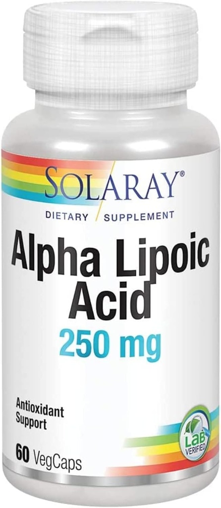 SOLARAY Alpha Lipoic Acid 250 mg - 60 VegCaps - Terve Antioksidantti Activity & Energy Support - Ei-GMO & Vegan