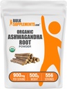 BulkSupplements.com Organic Ashwagandha Powder - Organic Ashwagandha Supplements, Sourced from Ashwagandha Root - Gluten Free, 900mg per Serving, 500g (1.1 lbs) (Pack of 1)