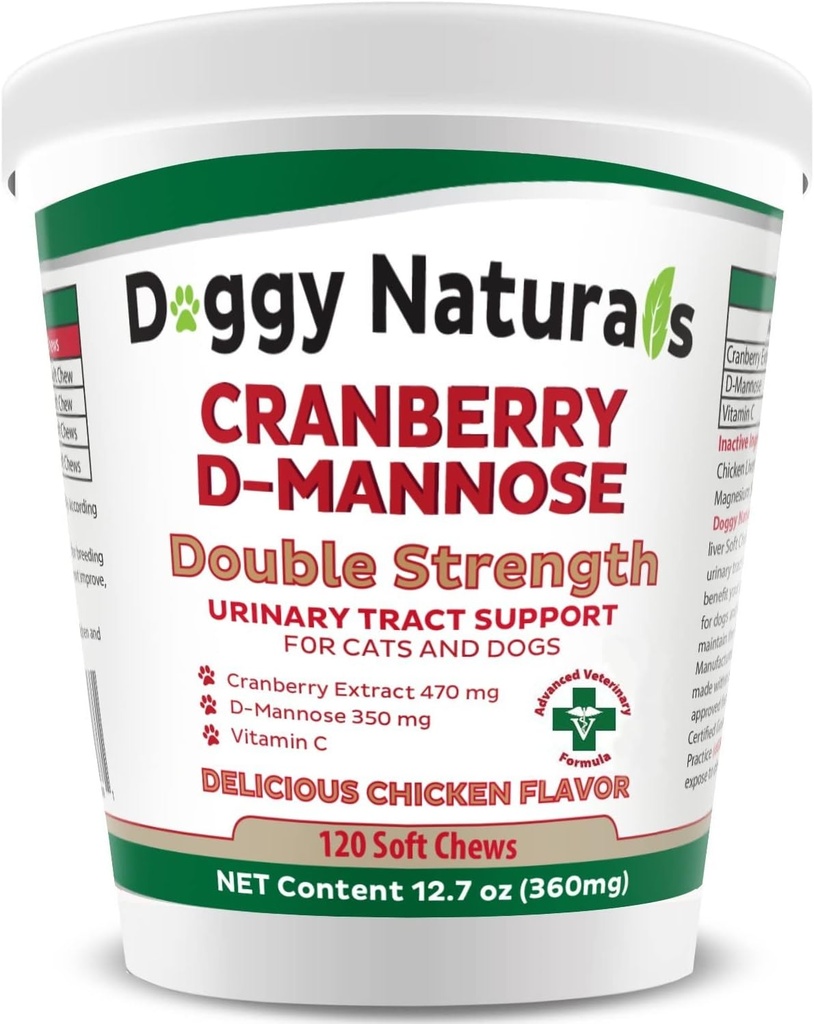 Cranberry D-Mannose for Dogs and Cats Urinary Tract Infeksi Support Prevents and Eliminates UTI, Bladder Infection Ginney Dukung Oz (Double Soft Chew, 120 Soft Chew)