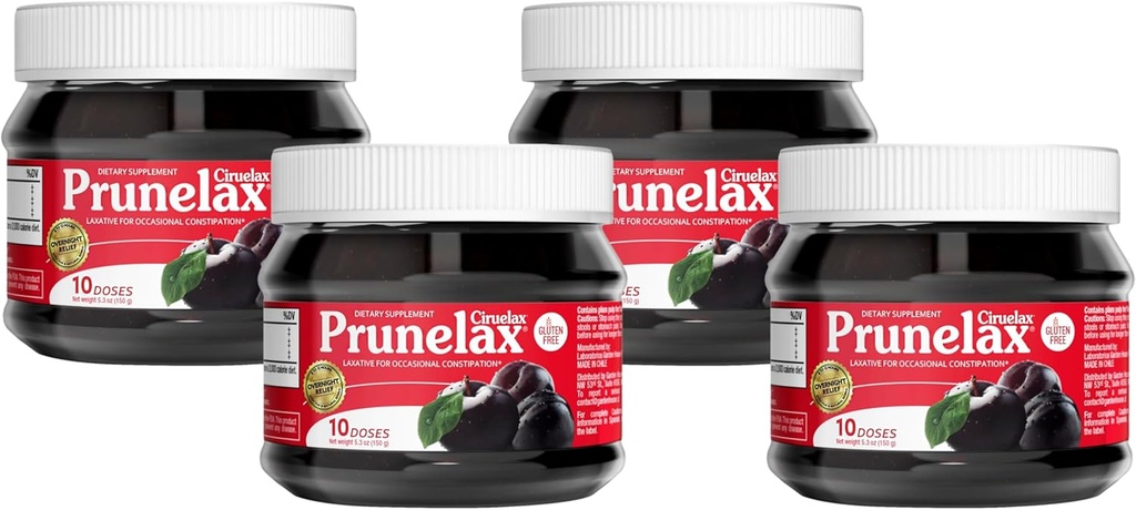 Prunelax Ciruelax Regular Putere Laxative Jam - Vegan & Gluten-Free Laxativ natural-ingredient pentru constipație ocazională - 5.3 oz (Pachet de 4)