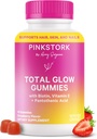 Qadınlar üçün Pink Stork Total Glow Gummies - Saç, Cilt və Nails Biotin, Vitamin A, B6, B12, Folate, sink və daha çox - Radiant Skin, Gənc Nails üçün əmək - 60 Berry Gummies