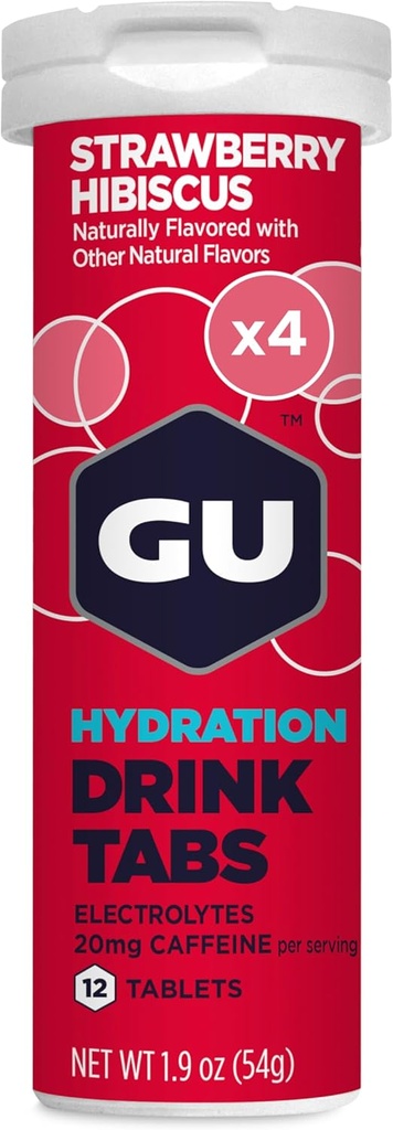 GU Energia Hydration Electrolyte Drink Tablets, 4- Count (48 Servings), Truskawki Hibiscus
