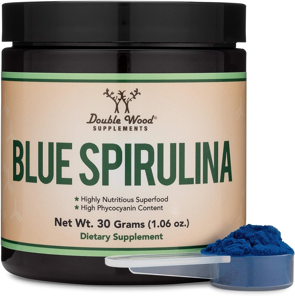 Blå Spirulina pulver - Maksimal 35% Phycocyanin innhold, Superfood pulver fra blå-grønn algae, blander i smoothies og proteindrikker, plante matfarge (ein måneds forsyning) ved dobbel tre