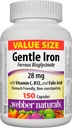 Webber Naturals Gentle Iron Supplement with Vitamin C, B12 and Folic Acid, 28 mg, 150 Capsules, Stomach-Friendly, Non-Constipating, Helps Prevent Iron Deficiency Anemia