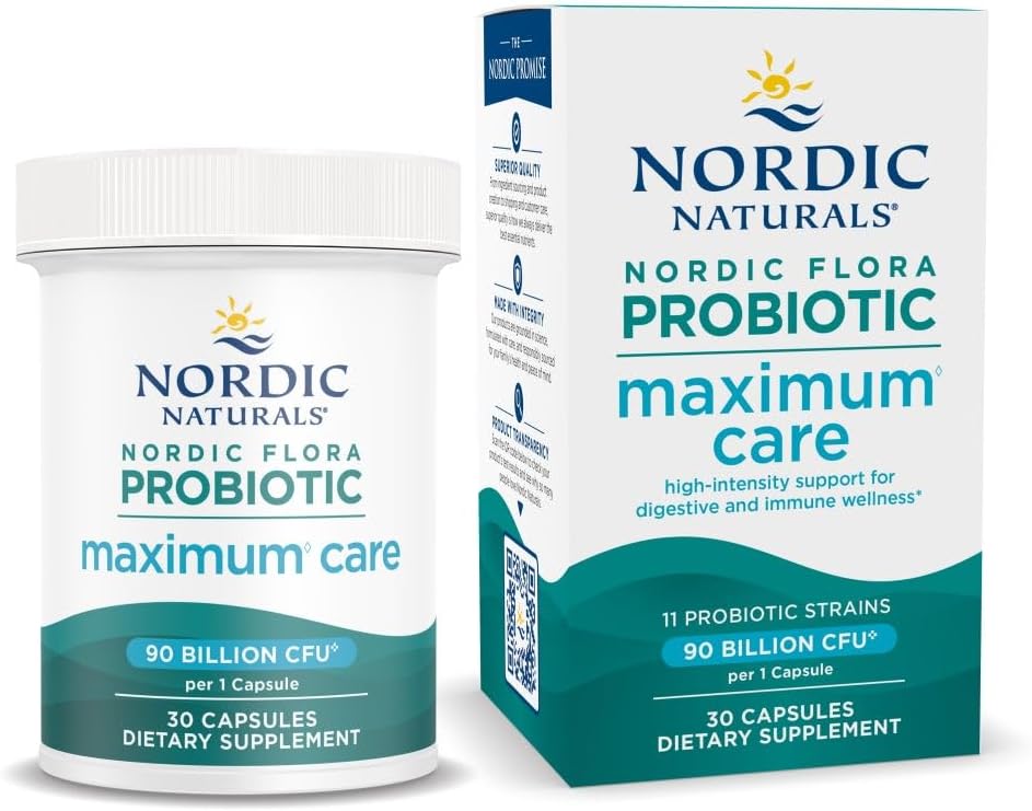 Nordic Naturals Nordic Flora Probiotic Maximum Care, 30 Capsules, 11 Probiotic Trans for Daily Immune and Digestive Health Support, Vegan, 30 Servings
