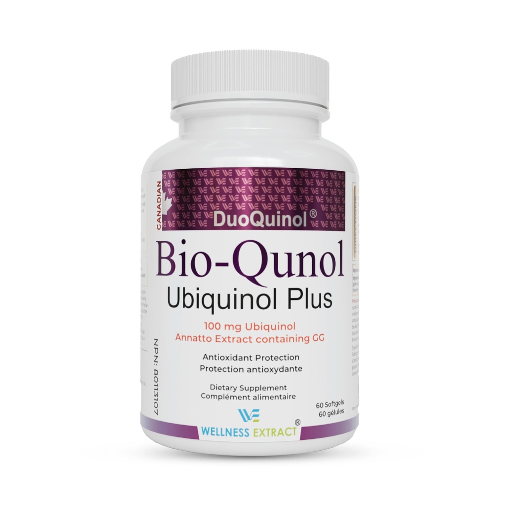 WELLNESS EXTRACT BioQuinol Ubiquinol (CoQ10) with Geranylgeraniol – Master Antioxidant for Heart Health, Cellular Energy 150mg 60 Softgels