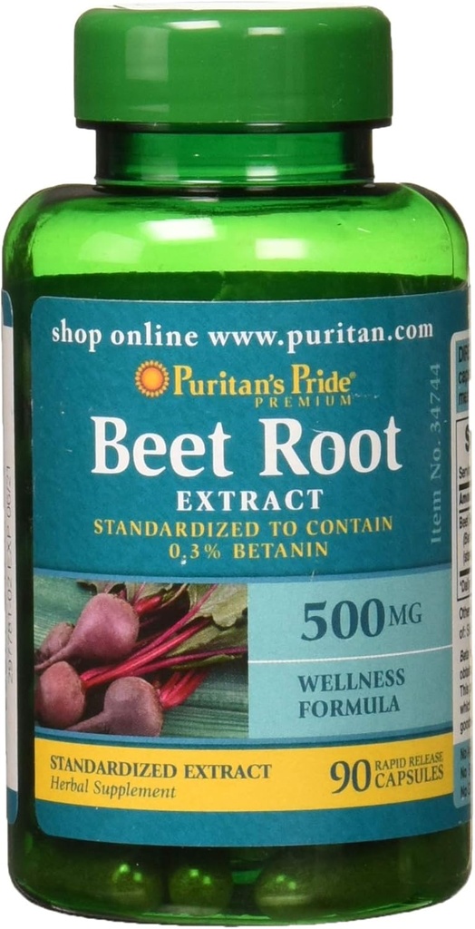 Puritan's Pride Beet Root ekstrakts 500 mg kapsulas, 90 Skaits