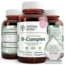 Natural Nutra Vitamin B Complex with Niacin, Folate, Thiamin, Biotin, Supports Nervous System Health, Promotes Metabolism, Skin, Eyes and Hair Health, Whole Food Supplement, 120 Vegetarian Capsules