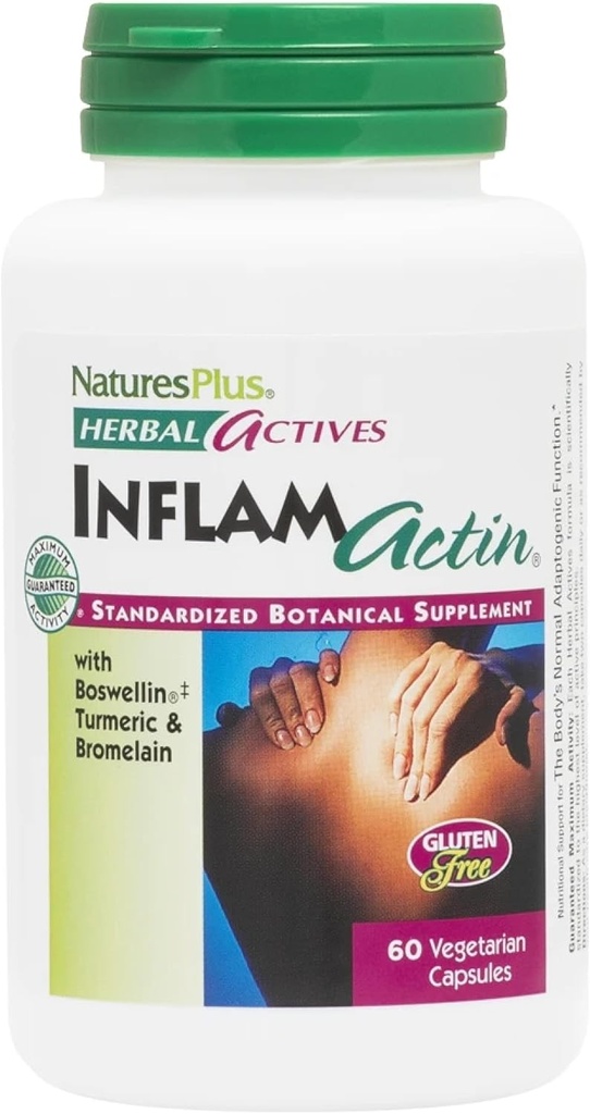 NaturesPlus Herbal Actives InflamActin - 60 Vegetarian Capsules - Herbal Supplement with Turmeric & Bromelain - Supports Adaptogenic Function - Vegan, Gluten-Free - 30 Servings