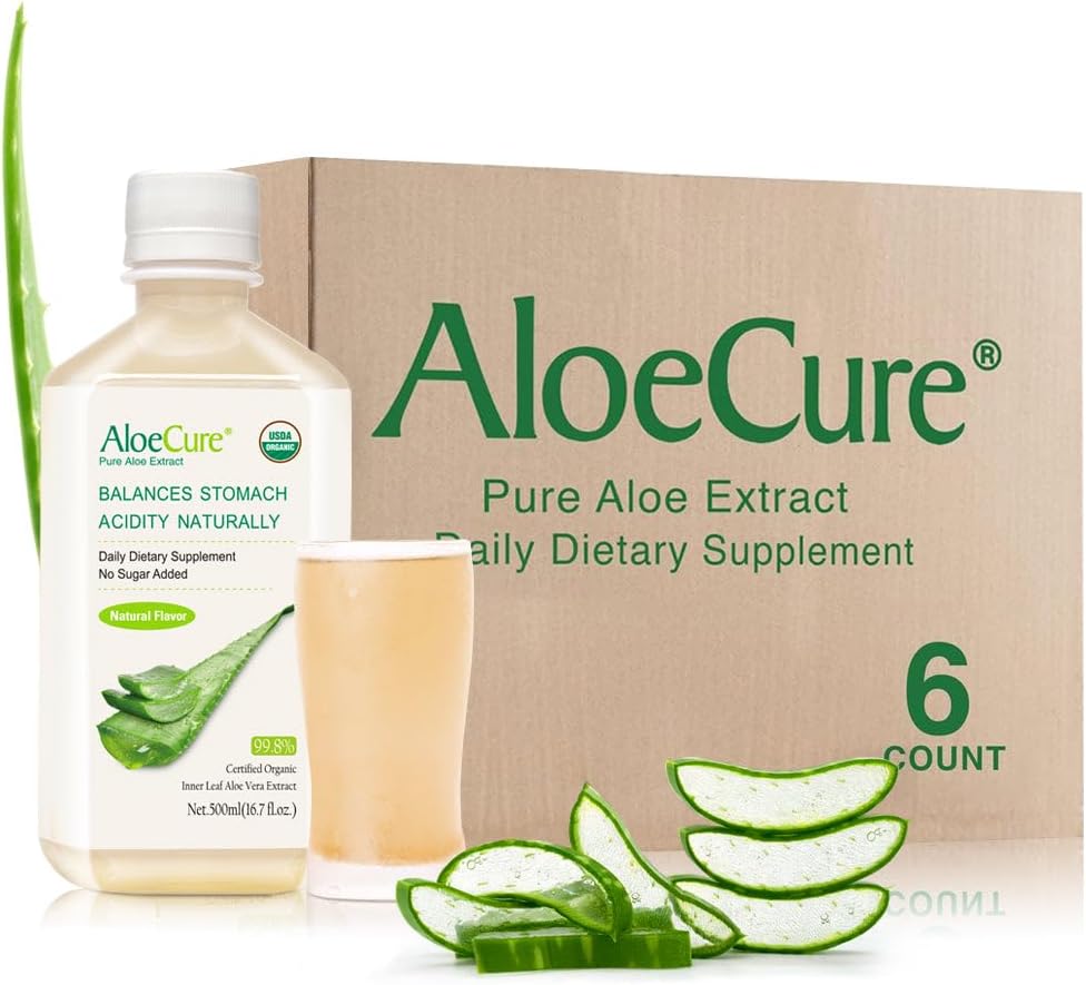 AloeCure USDAAAA Bioical Aloe Vera Juice trong vòng 12 người có khả năng thụ phấn tinh tinh bột tự nhiên, dung nạp tinh bột tự nhiên, hệ thống Immunune và cân bằng bột mì, 6 x 500 ly