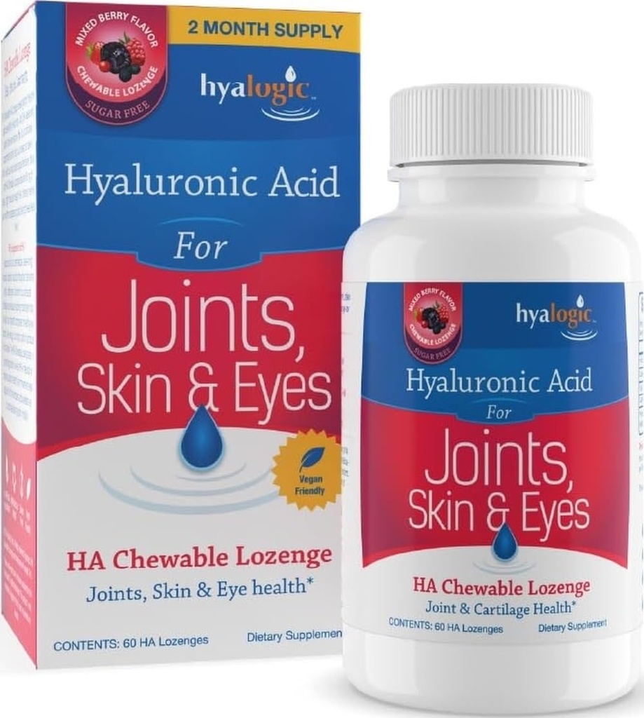 Hyalogic HA Chewable Lozenge Sugar-Free Hyaluronic Acid Supplement for Joints, Skin, Eyes & Hair – Support for Mobility, Collagen, Hydration - 60 Count