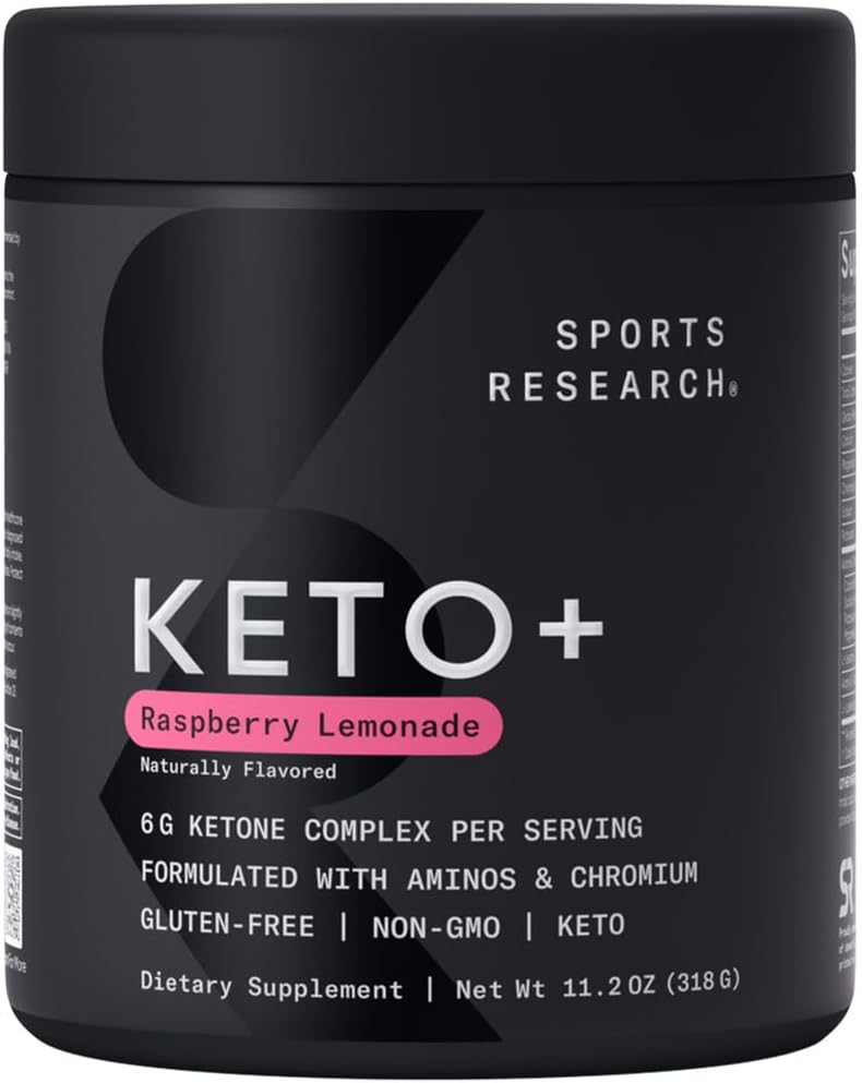 스포츠 리서치 Keto Plus Exogenous Ketones with goBHB - 30 서빙 | 해수, 에너지, 초점 및 Ketosis 용 Keto Electrolyte 분말 | Keto Certified, Vegan Friendly (Raspberry Lemonade)