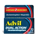 Advil Dual Action Coated Caplets with Acetaminophen, 250 Mg Ibuprofen and 500 Mg Acetaminophen Per Dose (2 Dose Equivalent) for 8 Hour Pain Relief - 72 Count