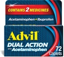 Advil Dual Action Coated Caplets with Acetaminophen, 250 Mg Ibuprofen en 500 Mg Acetaminophen Per dosis (2 dosisequivalent) voor 8 uur pijnverlichting - 72 Tel.