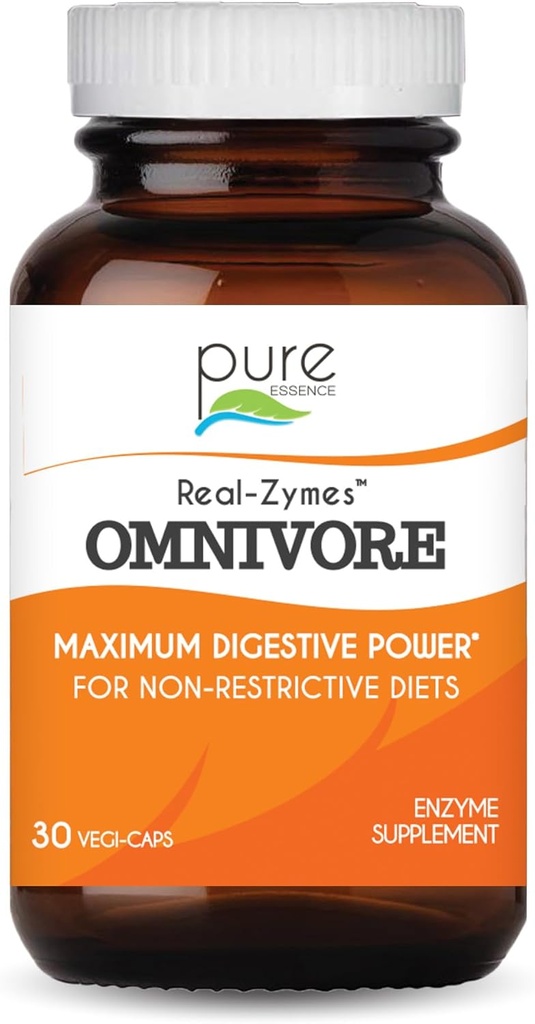 Real- Zymes ™ OMNIVORE Digestive Enzymes Supplement with Probiotics for Better Disease - Natural Support for Relief of Bloating, Gas, Belching, Biegunka, Zaparcia, IBS, itp. - 30 Czapki