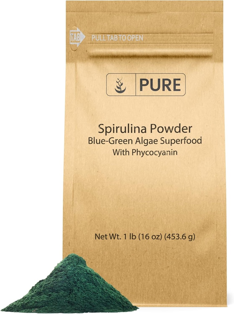 PURE ORIGINAL INGREDIENTS Spirulina Toz (1 lb) Phycocyanin ilə Green Algae Superfood
