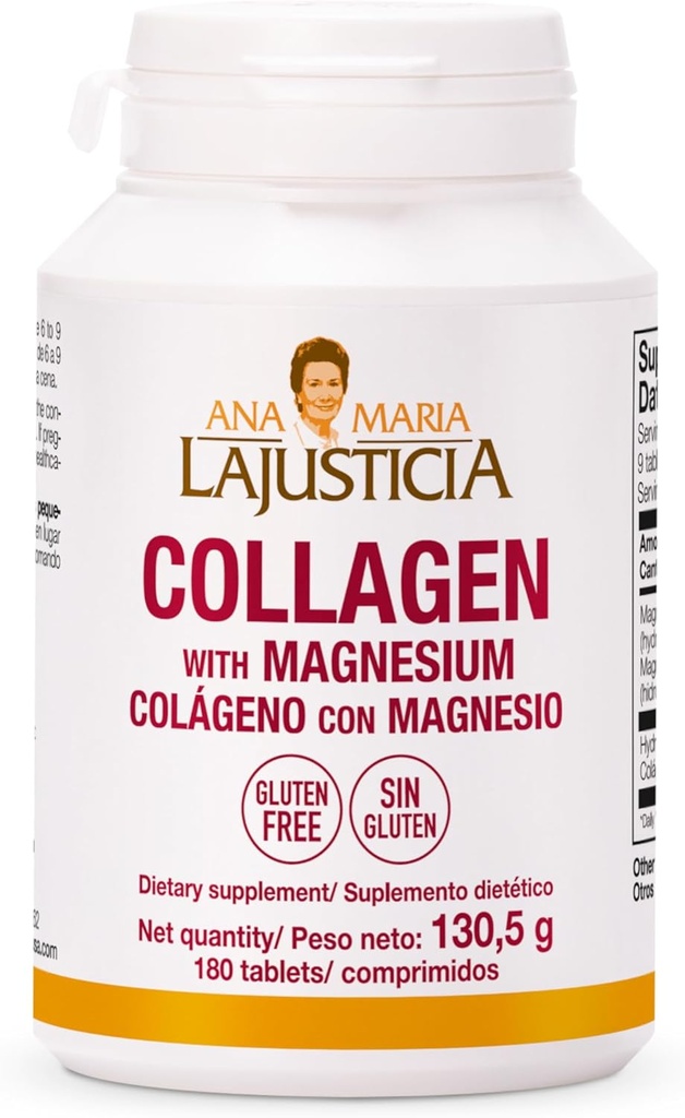 Ana Maria LaJusticia Collagen with Magnesium 180 Tabs - Healthy Teeth, Skin & Bones - Energy-Full - Gluten-Free - Easy-to-Use - Rejuvenates Your Skin &Strengthens Nervous System - from Spain