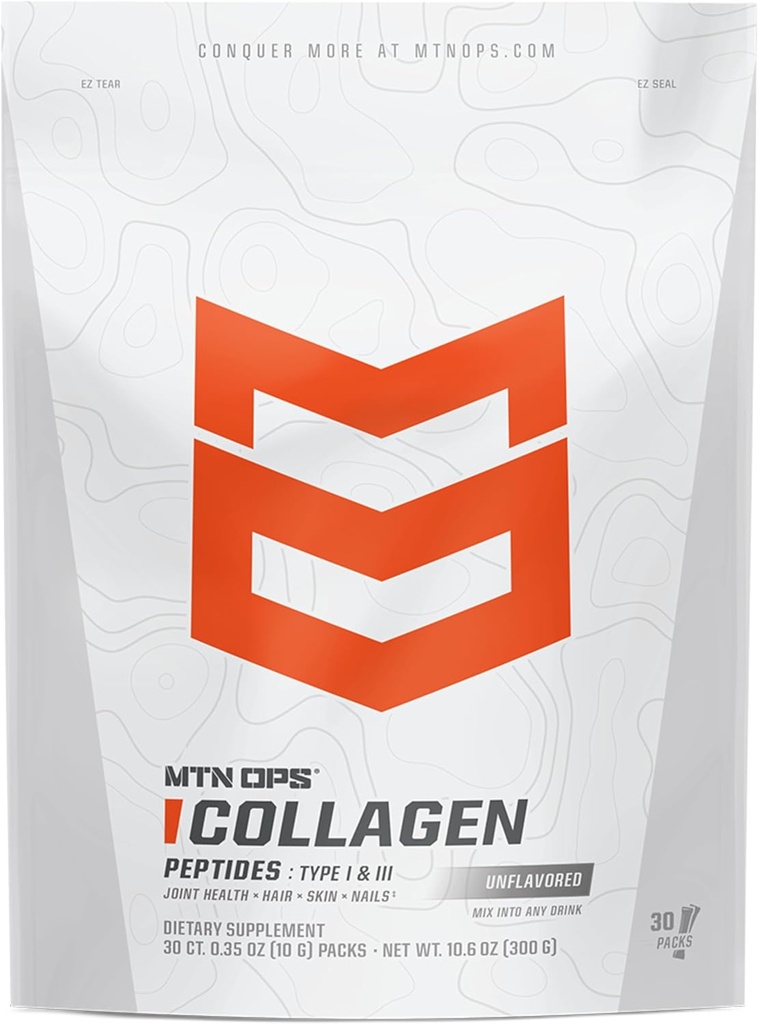 MTN OPS Pulbere de proteine Colagen On-The-Go Packs, 30 Pachete pe sac de proteine nearomate, extrem de digestive cu 9g de proteine per Servire