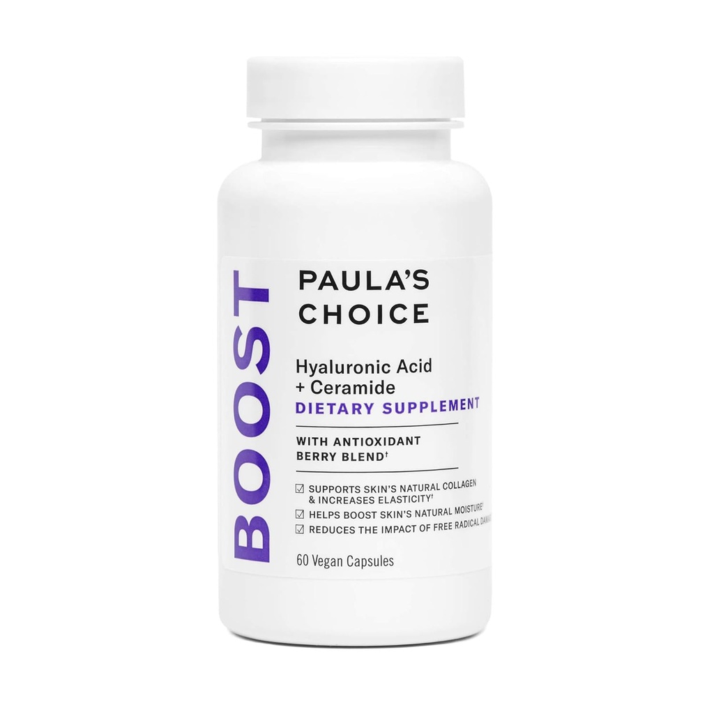 Paula's Choice Hyaluronic Acid + Ceramide dieta osagarria, Collagen Support for Soft, Healthy + Radiant Skin, Gluten-Free + Soy-Free, 60 kapsula Vegan