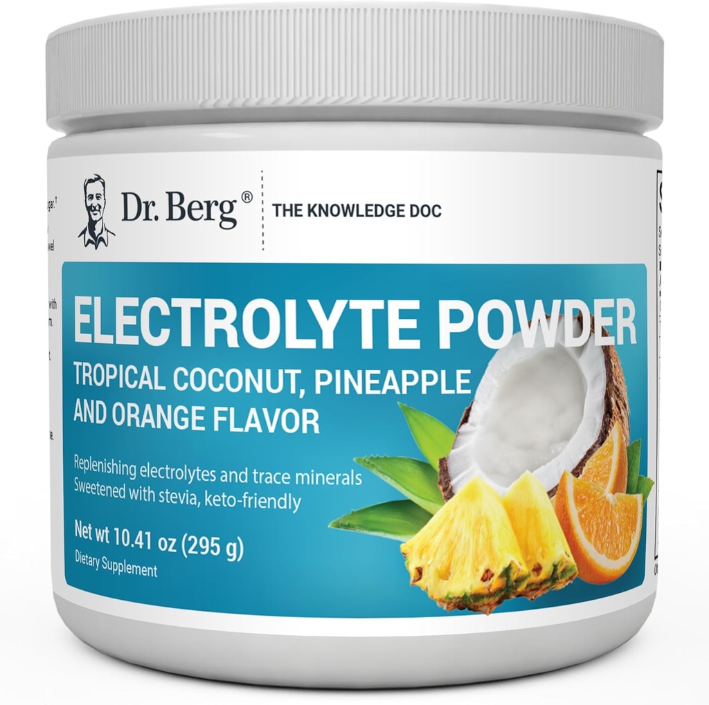 Dr. Berg Zero Zucchero Hydration Keto Electrolyte Powder - Aumentato w/ 1000 mg di Potassium & Real Pink Himalayan Salt (NOT Table Salt) - Cocco tropicale, Ananas & Orange Drink Supplement 50 Servings