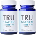 TRU NIAGEN Patented NAD Supplement for Anti Envelhecimento e Regeneração de Células, 300mg Niagen, 30 Servings (Suporta Energia Celular, Cérebro, Músculo) Nicotinamida Ribosido (NR) Tomar 1 diariamente 2 garrafas