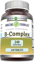 Complexo de vitamina B Amazing con 11 nutrientes clave | Suplemento de tabletas | Vitamina B1, B2, B3, B6, B12, ácido fólico, biotina, colina, Inositol, PABA (240 conte)