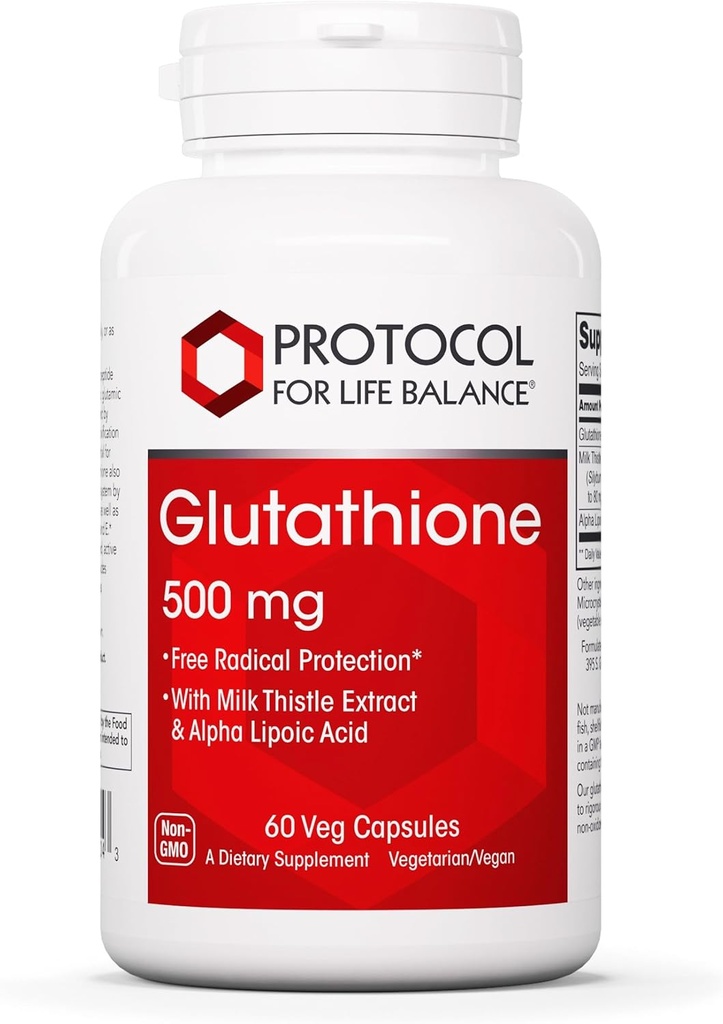 ProTOCOL for Life BALANCE Glutathione 500 מ"ג - חלב זהל ו-Alpha-Lipoic Acid - 60 Veg Caps