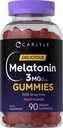 Carlyle Melatonin Gummys 3mg | 90 Counter | 水果 Flavor Gummy 补充 | 100% 无毒品支持 | Vegan, Non-GMO, Gluten Free