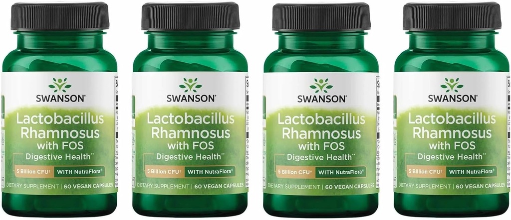 Swanson Lactobacillus Rhamnosus med FOS - Probiotisk tillskott stöder Digestive Health - 5 miljarder CFU - Främjar GI Tract Health Under Travel - (60 Veggie Caps) Pack