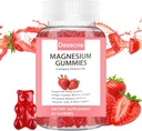 Magnesium Glycinate Gummy's voor volwassenen Kinderen met vitamine B6, Aardbei Smaak Kalm Magnesium Supplement, Magnesium Citraat voor Slaap, 60 Gummies per fles