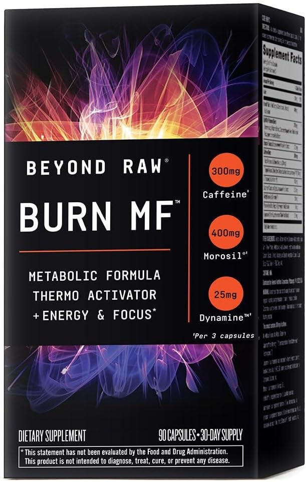 BEYOND RAW Burn MF | Formula metabolica, termoattivatore, Supporta energia e messa a fuoco | 90 Count
