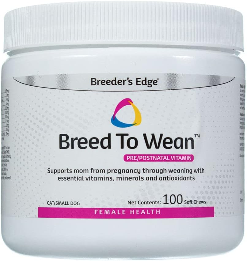 Breeder's Edge Breed to Wean, prenatal e postnatal multivitamínico para cans e gatos, soporta as nais embarazadas e enfermeiras, Suplemento ofrece antioxidantes, vitaminas e minerais (cano pequeno 100ct)