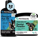 Omega-3 Fish Oil for Dog + Dental Powder for Hampaiden puhdistus & Plaque Removal, edistää terve iho, turkki ja immuuni tuki