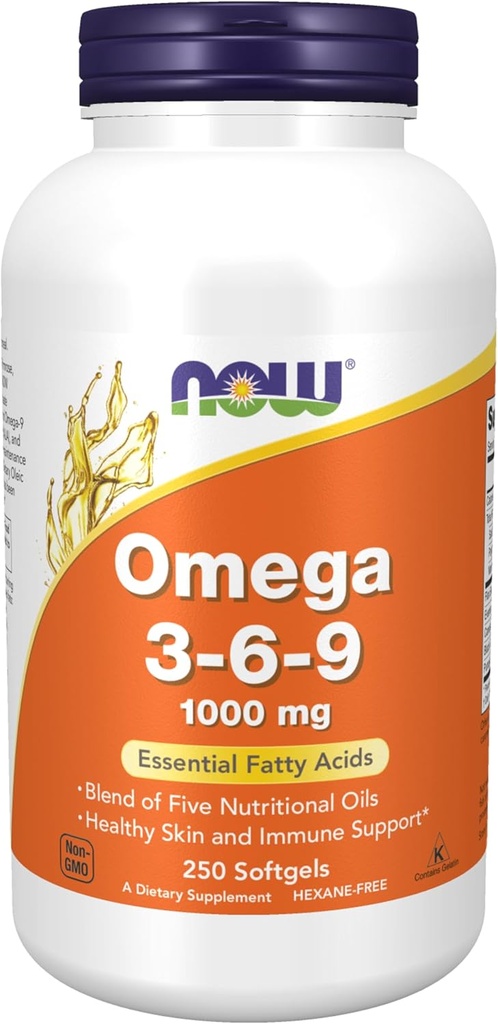 Nyní Potraviny doplňky, Omega 3-6-9 1000 mg se směsí Flax Seed, Evening Primrose, Canola, Černý rybíz a dýňový olej, 250 Softgels
