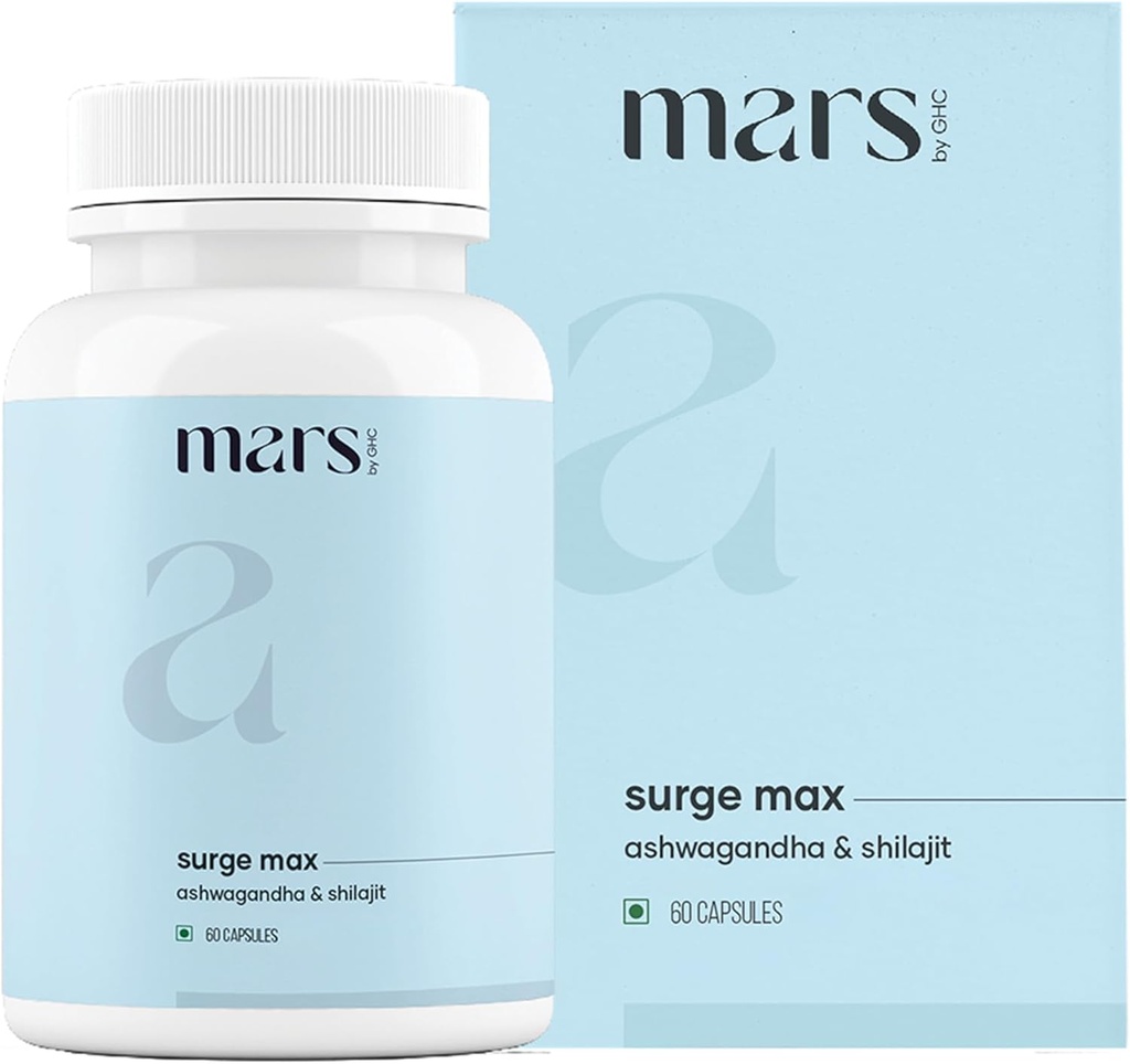 Mars Surgemax kapsula naturalak Shilajit eta Muslirekin | Energia, Indarra eta immunitatea onartzen ditu | Bizitza aktiboa | 60 kapsulak | 1. paketea