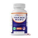 Vitamatic Folic Acid, Vitamin B12 & B6 – 180 Fast Dissolve Tablets Heart Health, Energy Production & Red Blood Cell Support