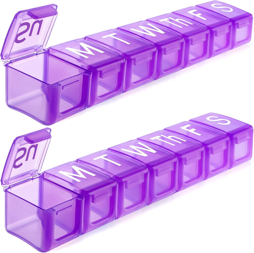 2 Pack Extra Big Weekly Pill Organizer, BPA Free Pill Box 7 Dzień z XL Kompleks na oleje rybne, Przyjazny dla podróżujących lek Organizer Pill Case dla witamin, Suplementy