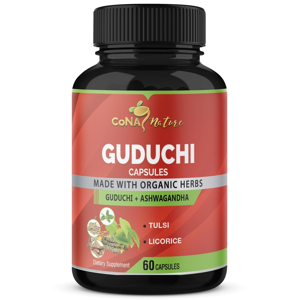 Organic Giloy Guduchi Extract Capsules & Ashwagandha, Licorice, Holy Basil | Immune Booster