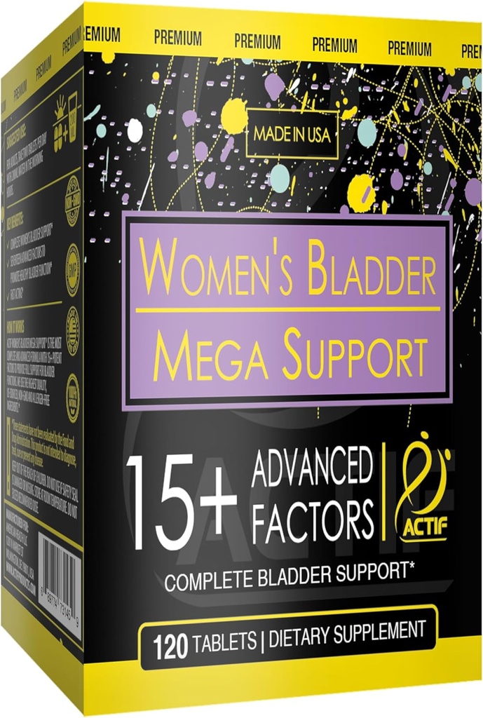 Actif Women's Bladder Mega Support mit 15+ Factors, Non-GMO, für Bladder Control und komplette Blasenunterstützung, Made in USA, 120 Count