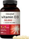 NatureBell Vitamin D3 50.000 i.e. + K2 200 μg, 180 Softgels 