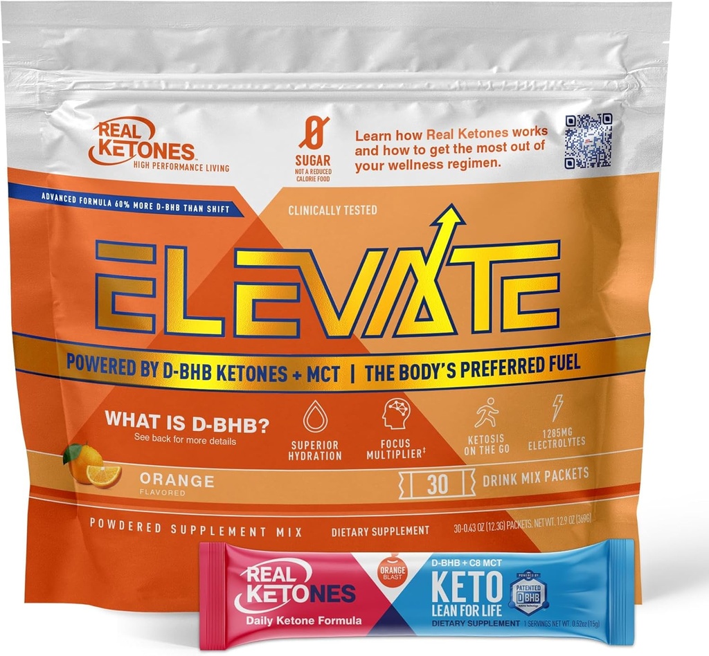 Reale Ketone MCT & BHB Exogene Ketone Getränke Mix Packets erhöhen Keto Elektrolyte Pulver-Packets kein Zucker mit 4 Hauptelektrolyten Plus Hydrating Proprietary Keto BHB - 30 Pack Orange