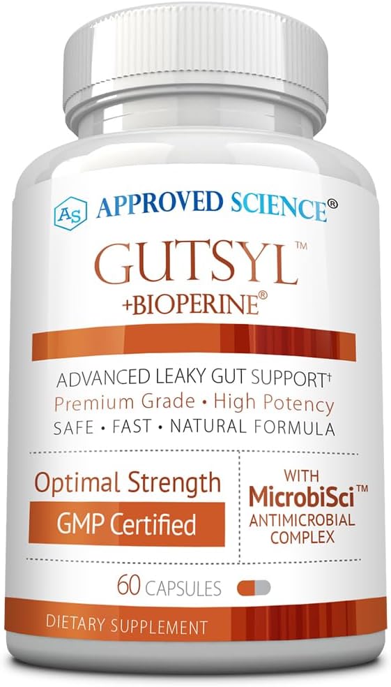 Jóváhagyott Science ® Gutsyl - Leaky Gut Supplement - Védje GI Tract Aloe Vera, Marshmallow Root, Licorice, és Slippery Elm - Prebiotikus és BioPerine - 60 kapszula