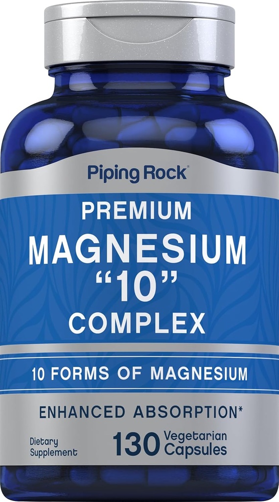 Pipling Rock Magnesium 10 ใน One Complex | 130 Capsules | Supplement for Men and Women solian, Not-GMO, Glute Free.