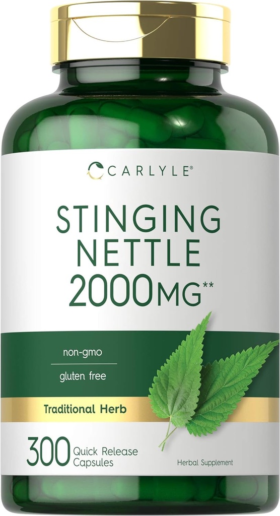 Carlyle Stinging Nettle Leaf Extract 2000mg | 300 캡슐 | 비 GMO 및 글루텐 무료 보충