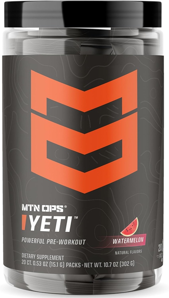 MTN OPS Tuyeti Trail Packs Pre-workout Powder Echoine, 200mg Caffeine & BCAA với Beta Alanine, 20Single Services, Watermelon